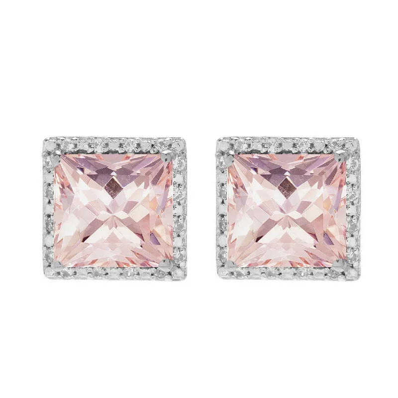 Trendy gold earrings for fashionable women -Sterling Silver with Morganite and White Topaz Halo Stud Earring