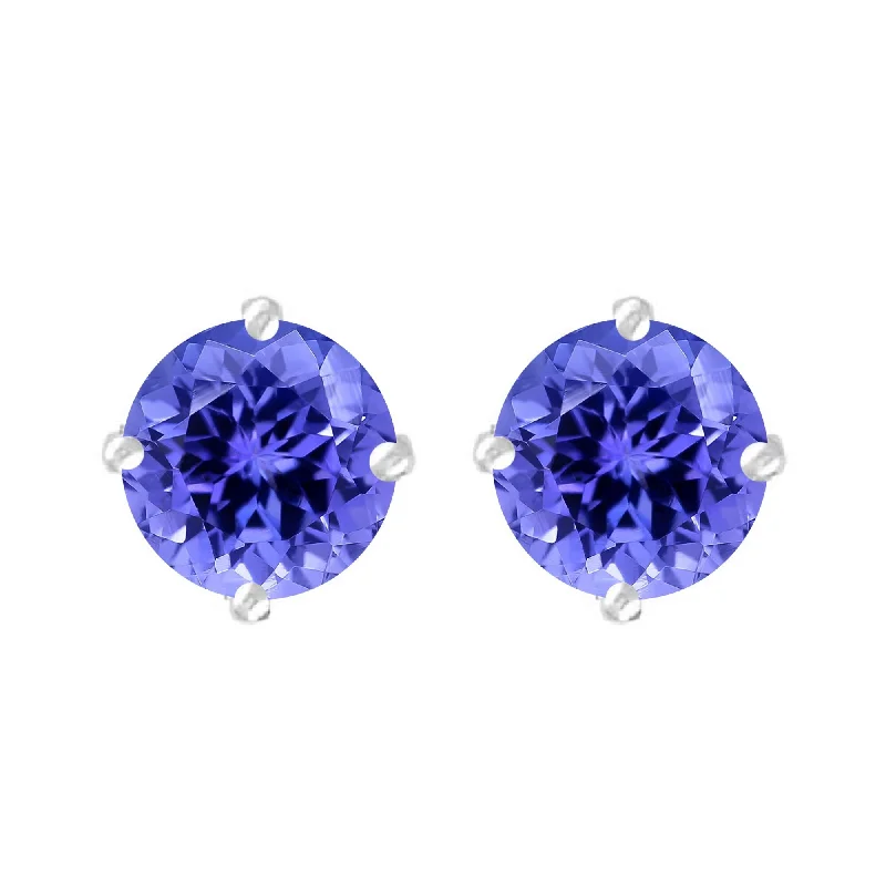 Cute flower stud earrings for feminine style -Sterling Silver with Natural Tanzanite Stud Earring