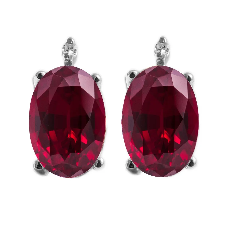 Colorful gemstone earrings for bold style -Sterling Silver with Ruby and Genuine White Diamond Stud Earring