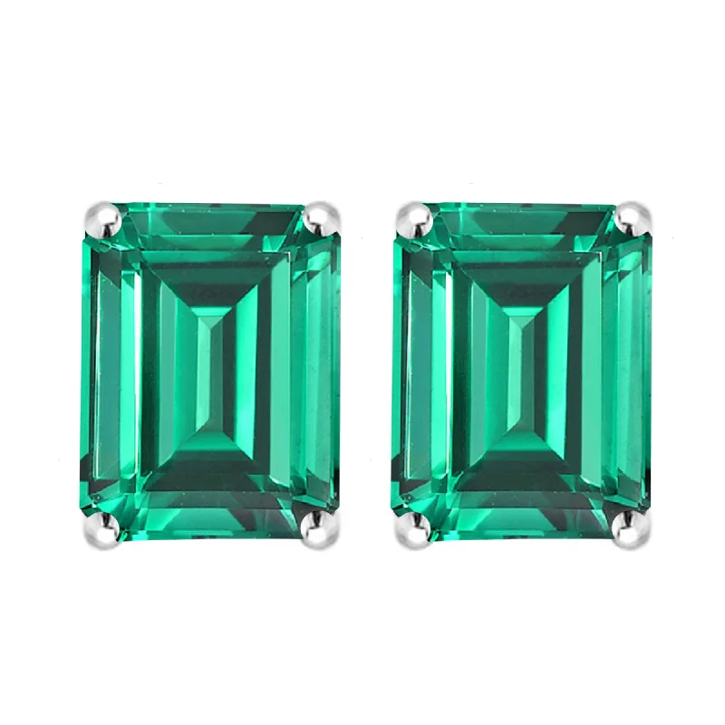 Minimalist gold stud earrings for subtle style -V3 Jewelry 6.0ct Green Emerald Stud Earrings in 925 Sterling Silver