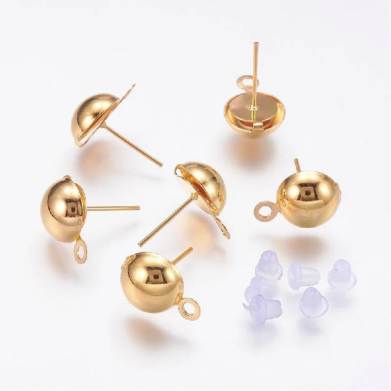 Big statement earrings for bold outfits -10 Pcs, 10mm, Stud Earring Ear Nuts Golden