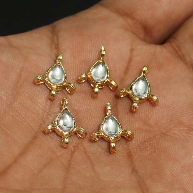 Luxurious gold earrings for bridal fashion -10 Pcs, 16x12mm  Kundan Earring Connectors Golden