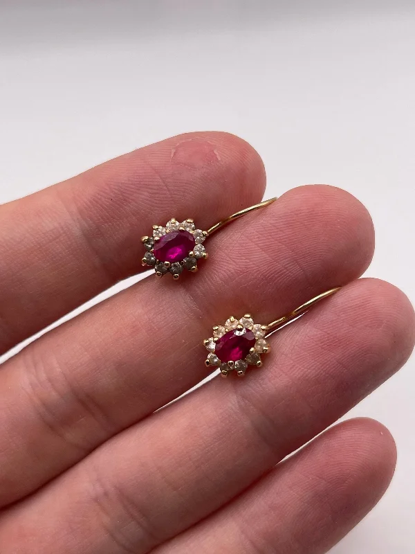 Luxury stud earrings for special occasions -14ct gold syn ruby and cz earrings