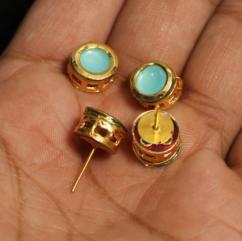 Small pearl earrings for delicate elegance -2 Pairs, 10mm Kundan Earring Studs