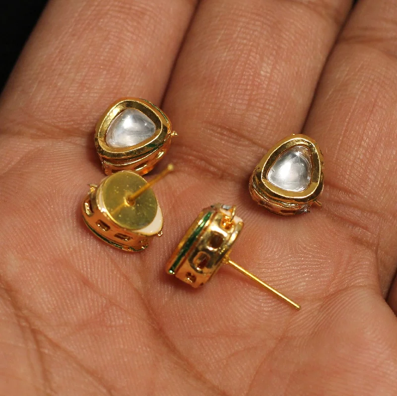 Gold earrings for trendy women -2 Pairs, 8mm Kundan Earring Studs