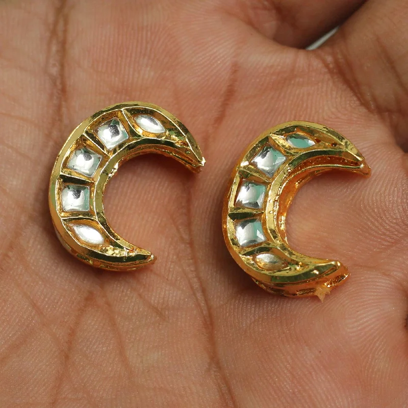 Elegant gold earrings for classy women -2 Pcs, 21x7mm  Kundan Chandbali Earrings Components & Connectors Golden