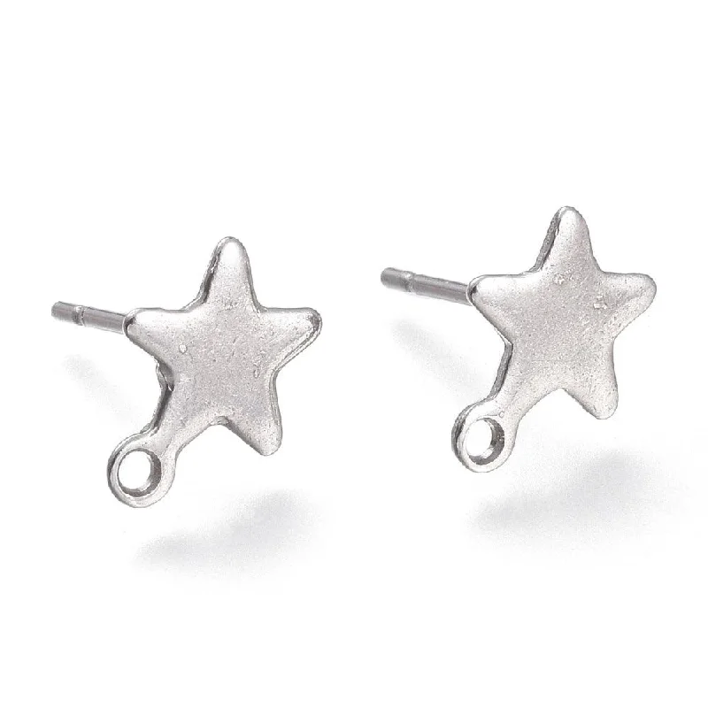 Crystal stud earrings for evening glamour -304 Stainless Steel Star Earring Stud 10x8x0.8mm