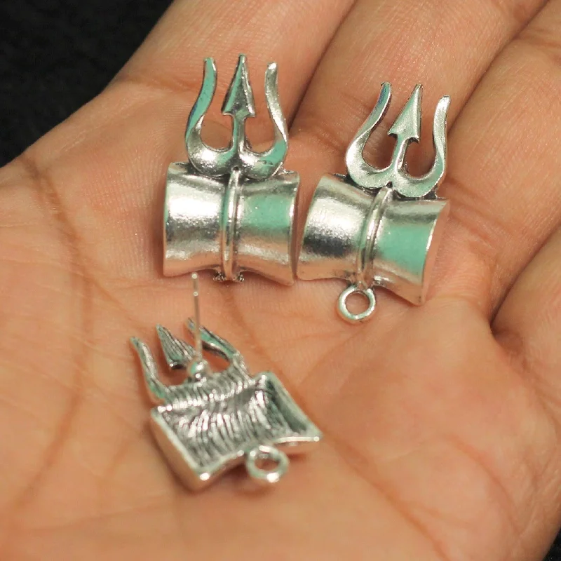 Cute animal-shaped drop earrings for playful charm -1.5 Inch German Silver Trishul Damroo Earring Components