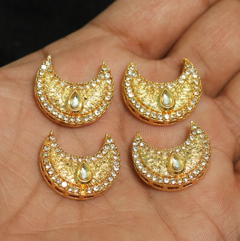 Silver stud earrings with cubic zirconia -4 Pcs, 22mm, Kundan Chandbali Earrings Components & Connectors Golden