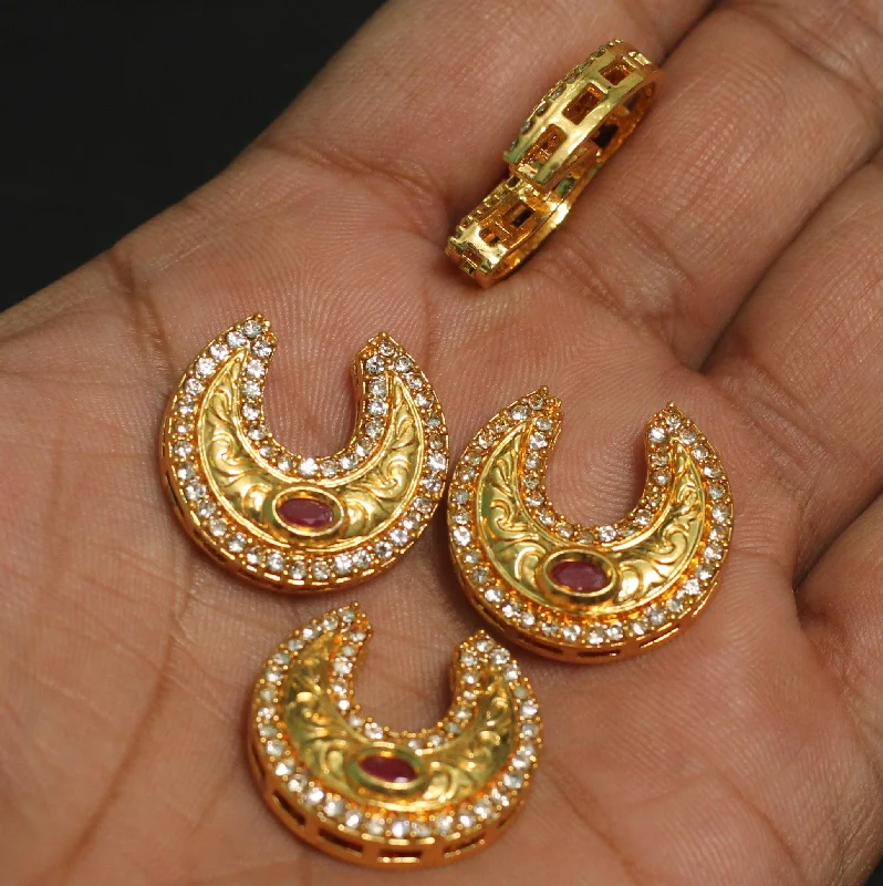 Handmade pearl earrings for personal elegance -4 Pcs, 22mm, Kundan Chandbali Earrings Components & Connectors Golden