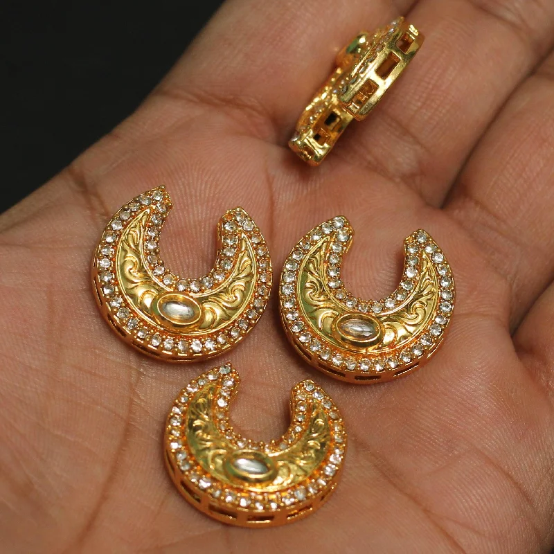 Silver earrings with intricate patterns for elegance -4 Pcs, 22mm, Kundan Chandbali Earrings Components & Connectors Golden