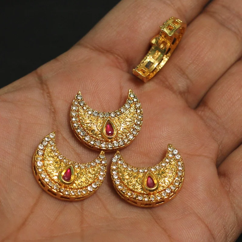 Cute animal-shaped drop earrings for playful charm -4 Pcs, 22x18mm, Kundan Chandbali Earrings Components & Connectors Golden