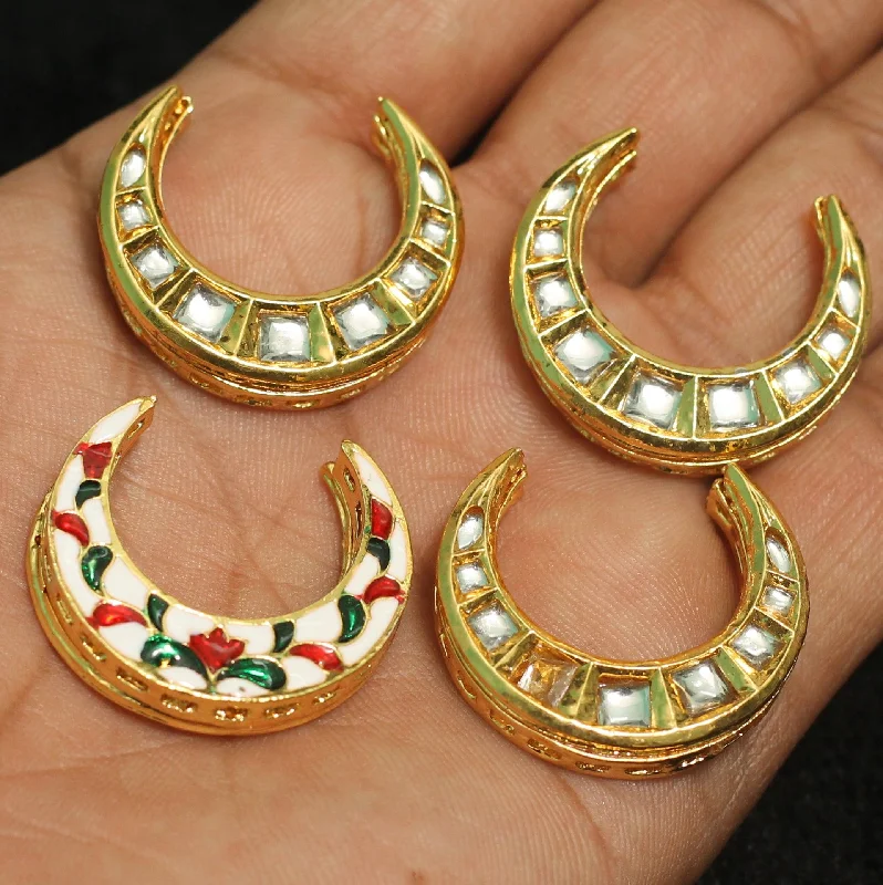 Minimalist pearl earrings for classic charm -4 Pcs, 30mm, Kundan Chandbali Earrings Components & Connectors Golden