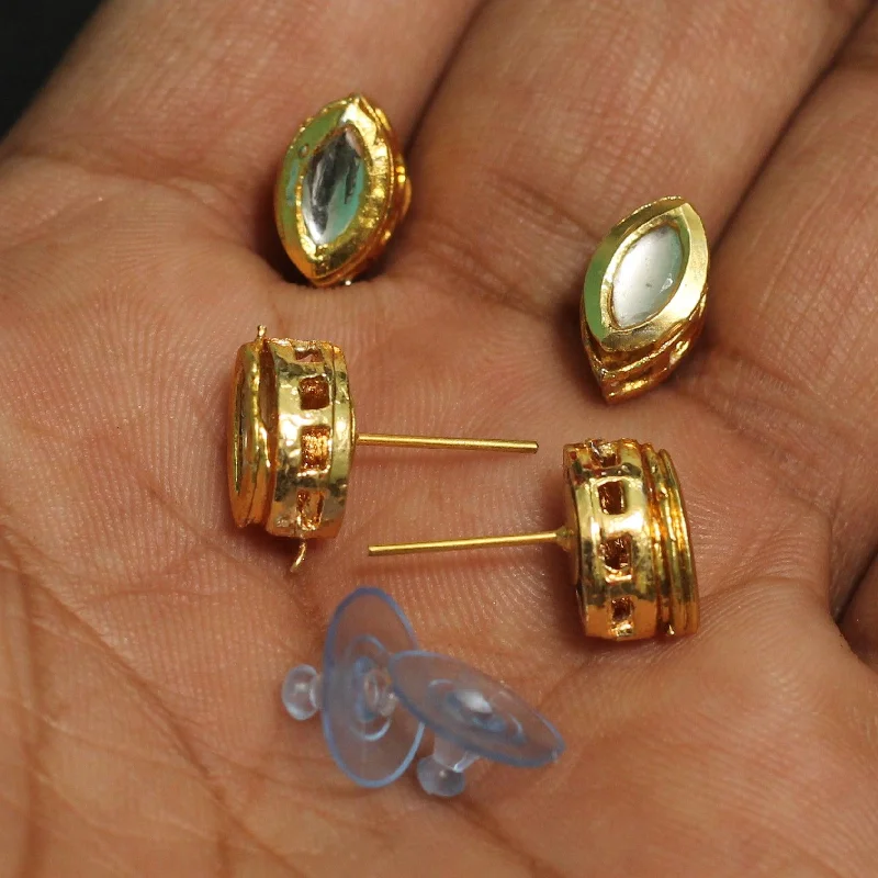 Simple silver drop earrings for understated elegance -5 Pairs, 12x7mm Kundan Earring Studs