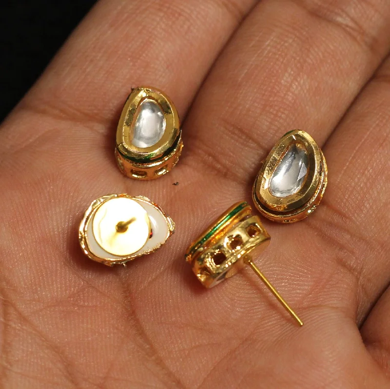 Gold earrings with pearls for elegant finish -5 Pairs, 12x8mm Kundan Earring Studs