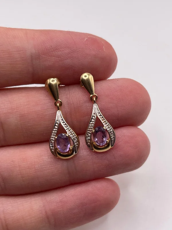 Minimalist drop earrings for daily looks -9ct gold amethyst and diamond earrings