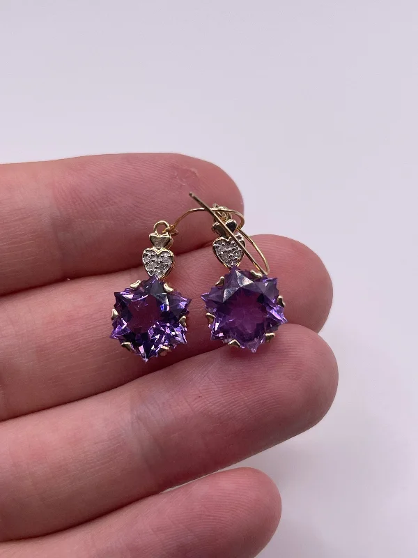 Bold earrings with geometric designs -9ct gold amethyst and diamond earrings