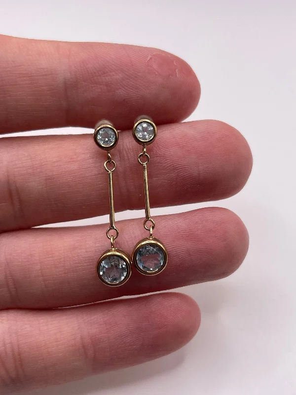 Luxury drop earrings with diamonds -9ct gold blue topaz earrings