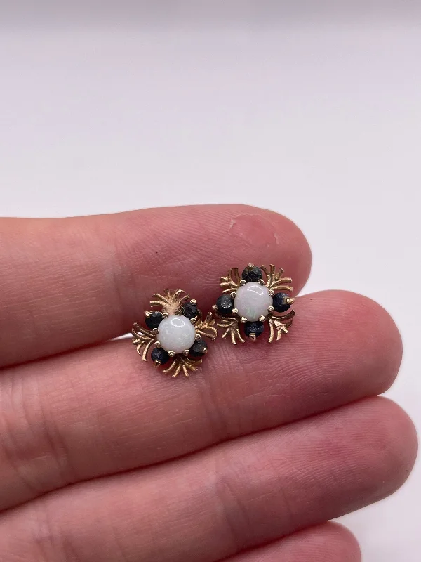 Handmade gemstone earrings for personal touch -9ct gold opal and sapphire earrings