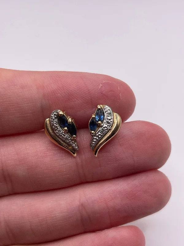 Gold earrings for trendy women -9ct gold sapphire and diamond earrings