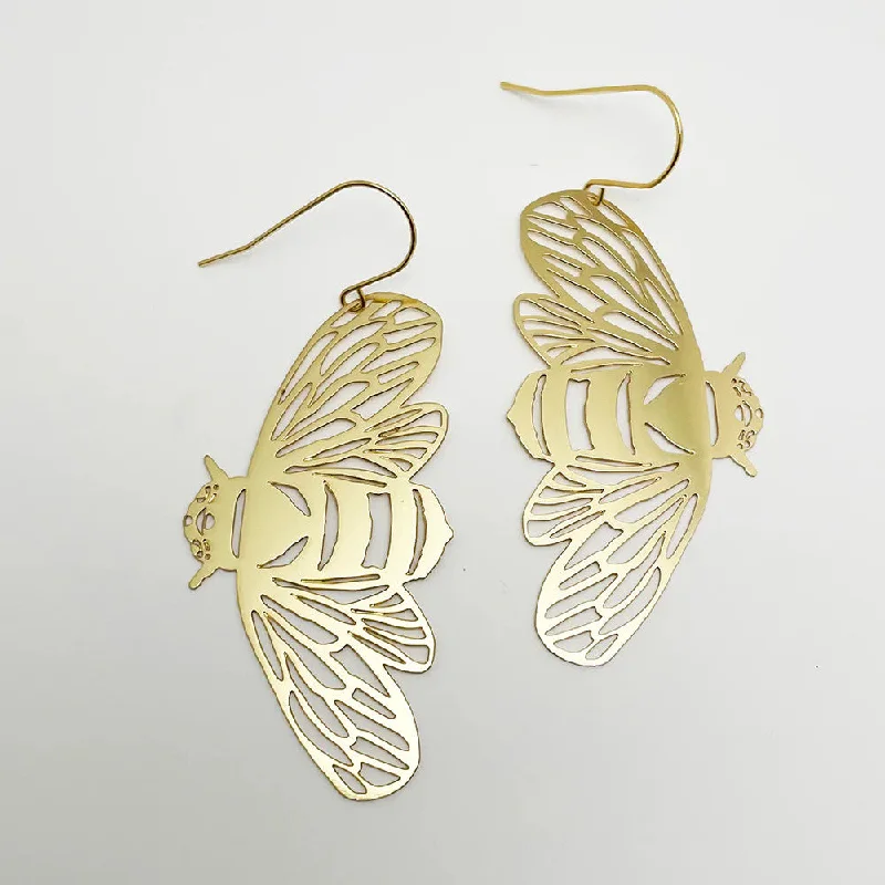 Silver and pearl earrings for elegant touch -Bee Dangle Earrings in Gold