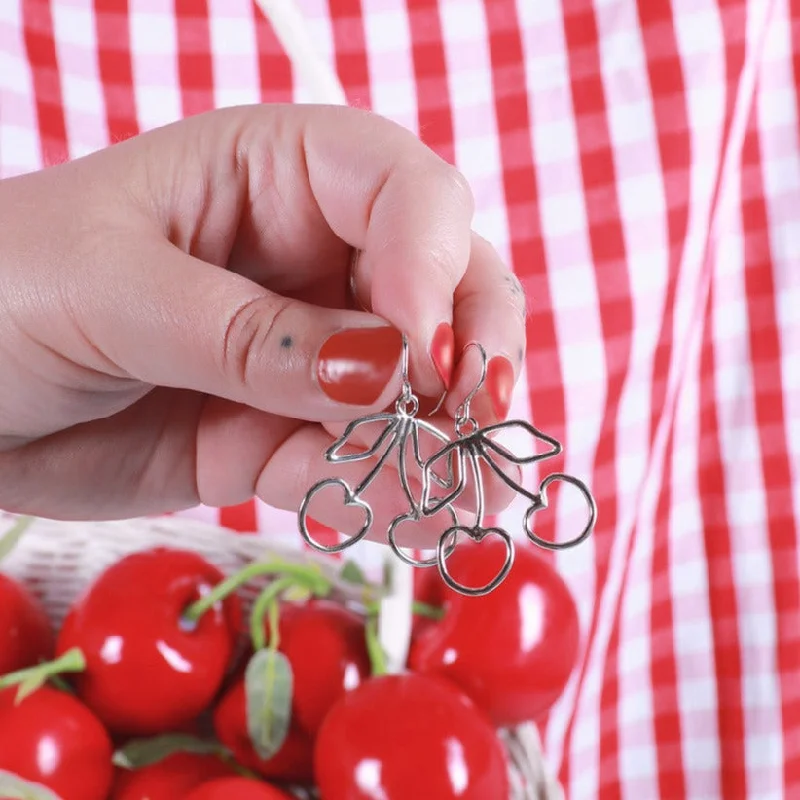 Chic crystal earrings for sophisticated outfits -Silver Cherry Earrings Small