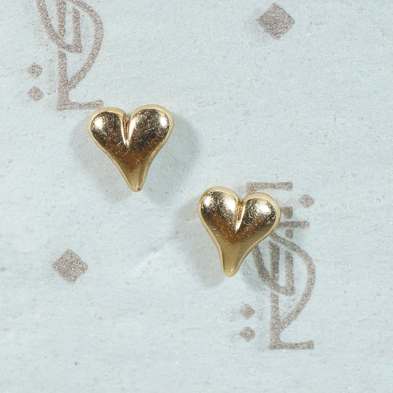 Minimalist gold stud earrings for subtle style -Adorable 14k Gold Heart Stud Earrings