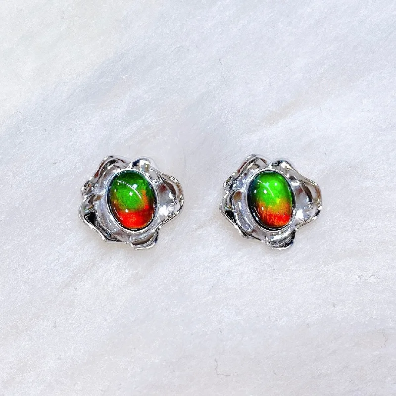 Small pearl earrings for delicate elegance -Ammolite Earrings Sterling Silver BLOOM Stud Earrings