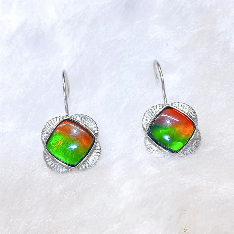 Big hoop earrings for a bold statement -Ammolite Earrings Sterling Silver ORIGINS Quatrefoil Ammolite Earrings