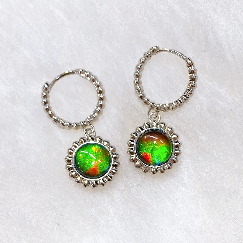 Luxurious gold earrings for bridal fashion -Ammolite Earrings Sterling Silver SOLSTICE Round Ammolite Earrings