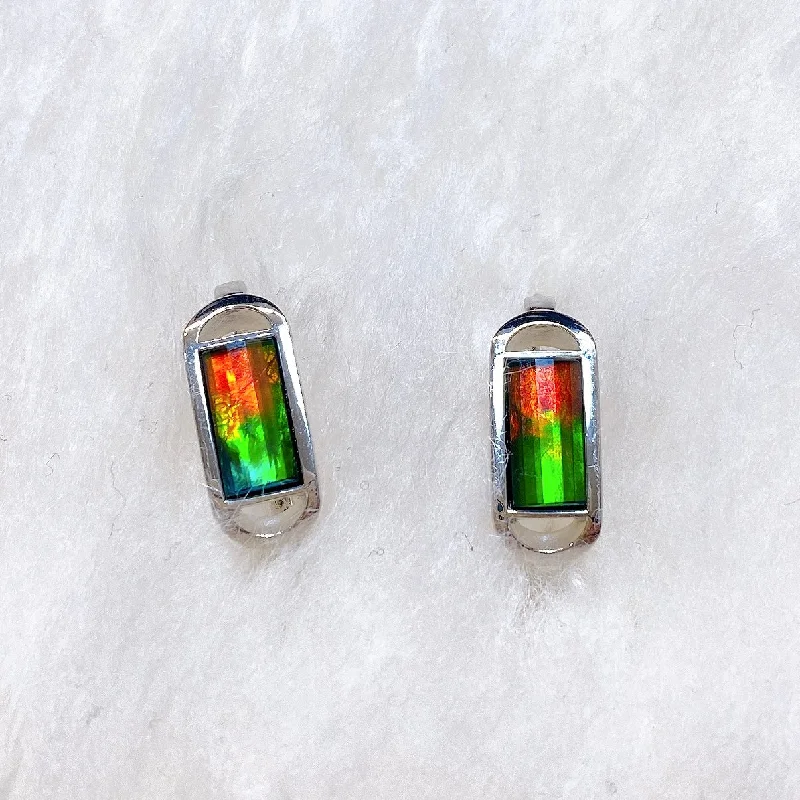 Vintage diamond stud earrings for timeless elegance -Ammolite Earrings Sterling Silver UNITY Leverback Clasp Earrings