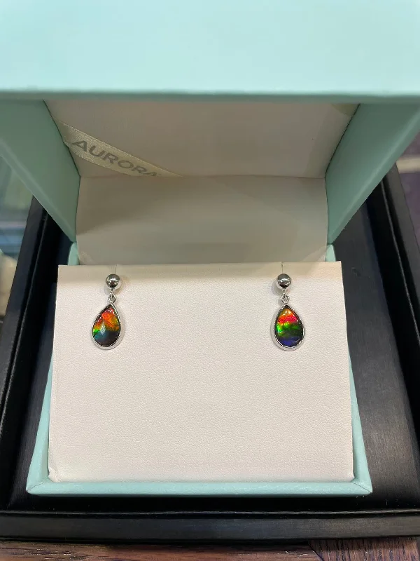 Chic pearl drop earrings for elegant outfits -Ammolite White Gold Earrings