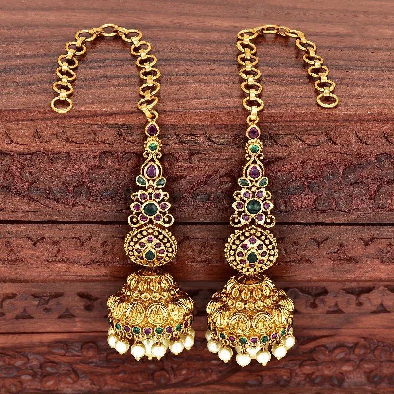 Pearl hoop earrings for a chic look -Antique Zirconia Kempu Jhumka Earrings