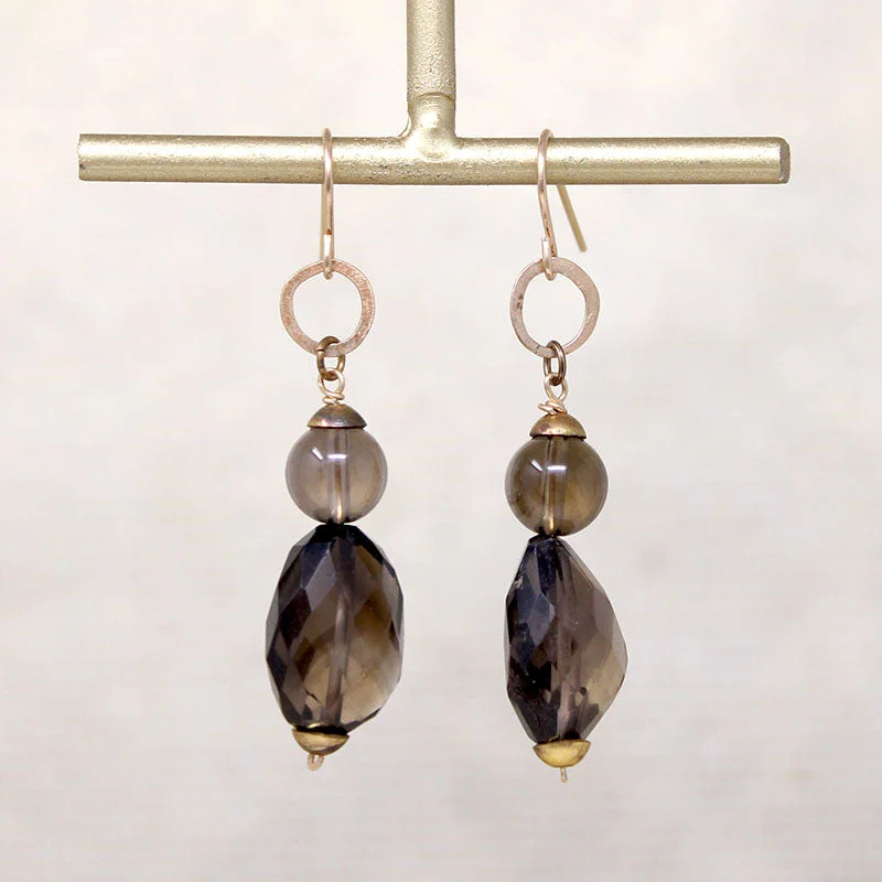 Modern pearl earrings for sleek outfits -Autumnal Smoky Quartz & Brass Earrings by Brin