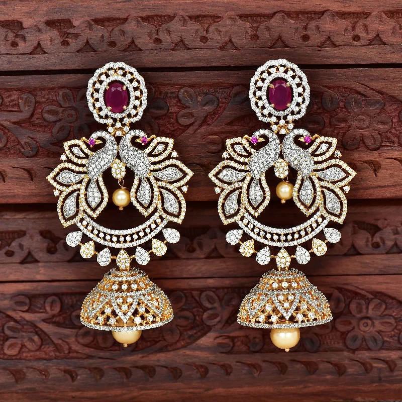 Boho style earrings with feathers for relaxed looks -Stunning Designer Zirconia Chandbutta Earrings