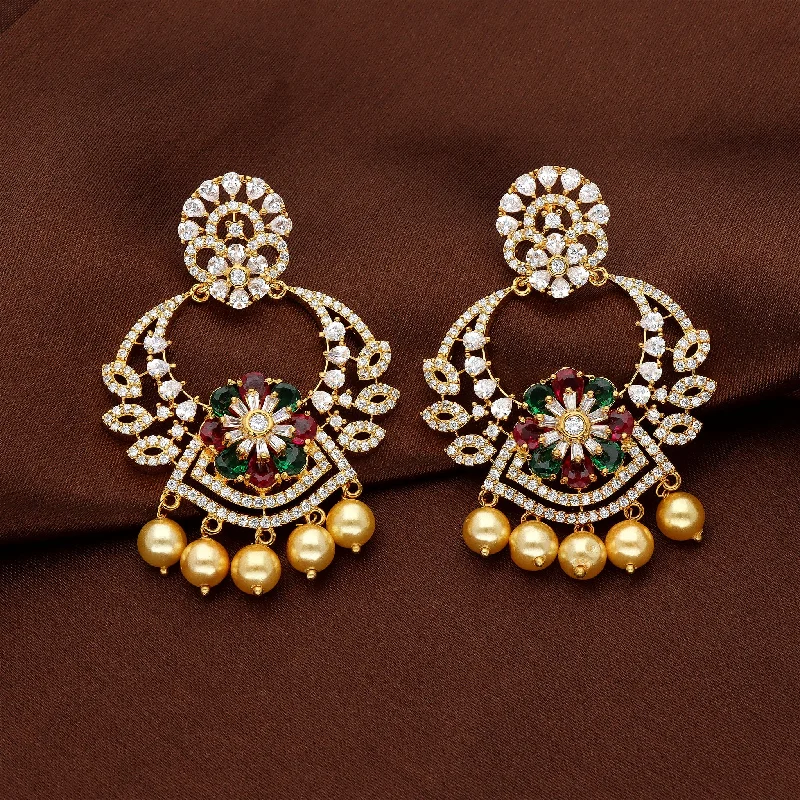 Pearl drop earrings for formal events -Zirconia Chandbali Earrings