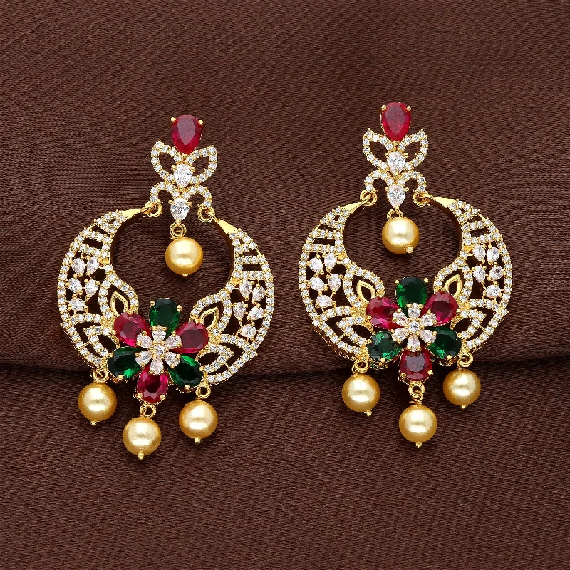 Large silver earrings for statement looks -Zirconia Chandbali Earrings