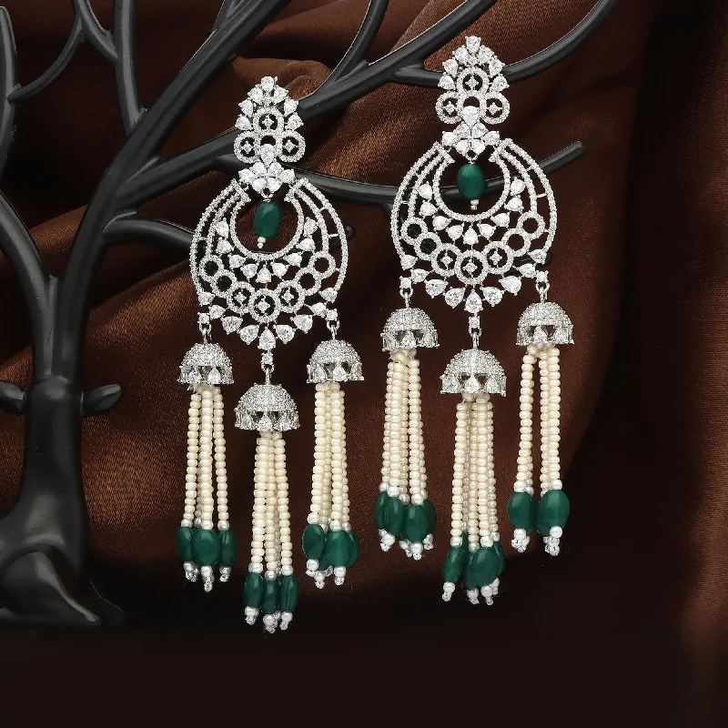 Big statement earrings for bold outfits -Floral Zirconia Chandbutta Earrings