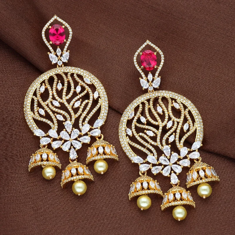 Big statement earrings for bold outfits -Designer Floral Zirconia Chandbutta Earrings