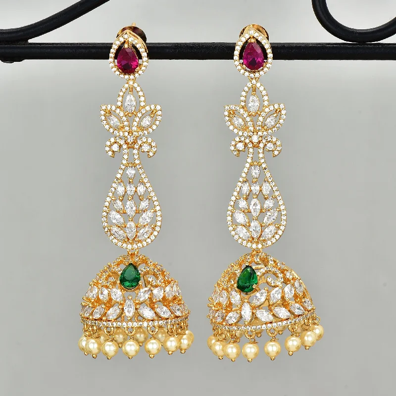 Modern pearl earrings for sleek outfits -Designer Zirconia Jhumka Earrings