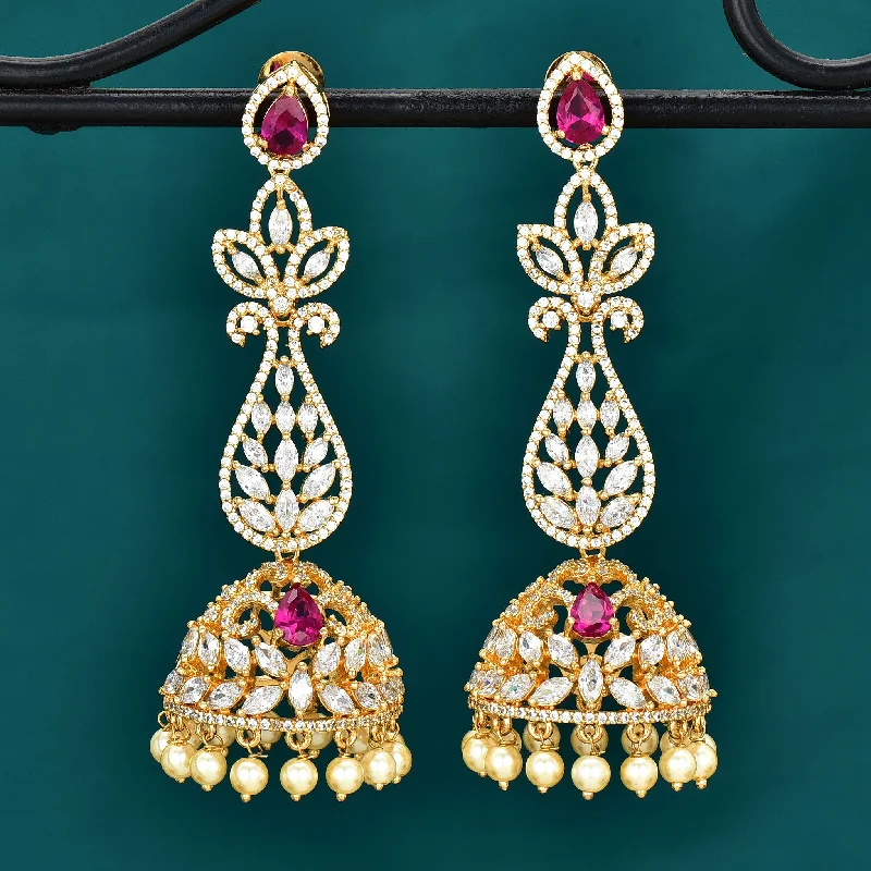 Simple gold earrings for minimalist style -Designer Zirconia Jhumka Earrings