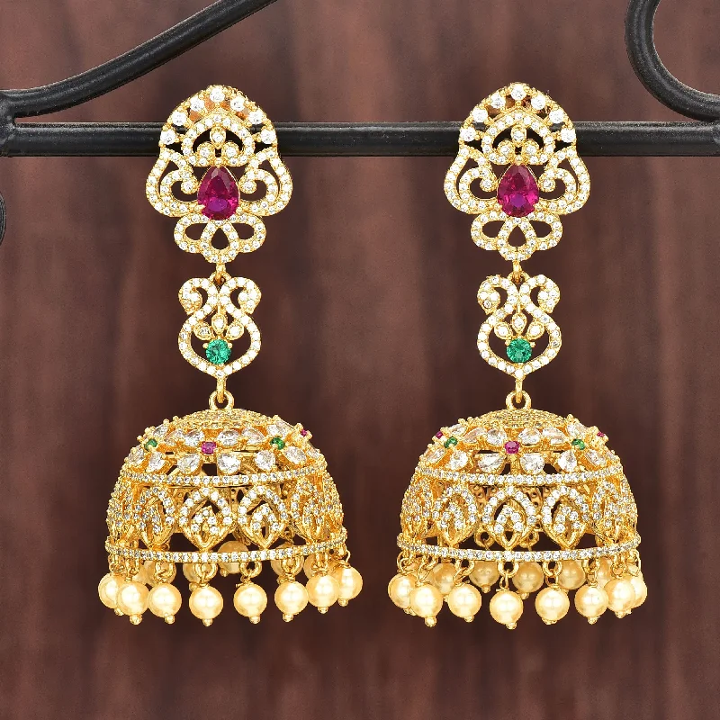 Long dangle earrings for formal occasions -Zirconia Jhumka Earrings