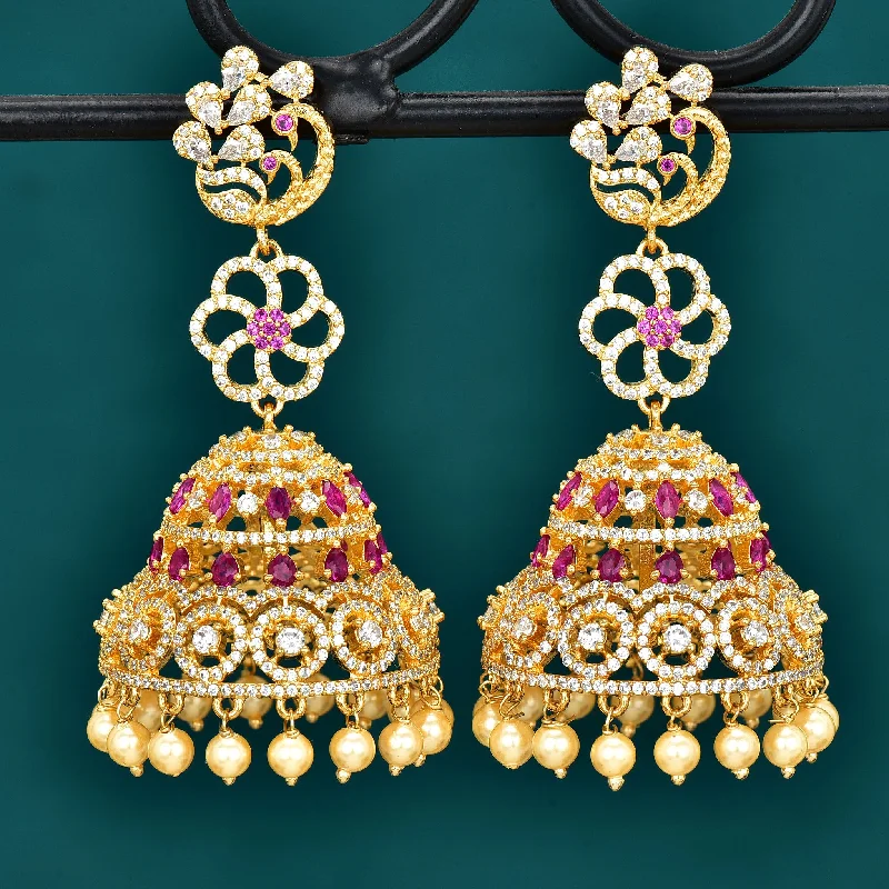 Elegant gold earrings for refined fashion -Floral Zirconia Jhumka Earrings