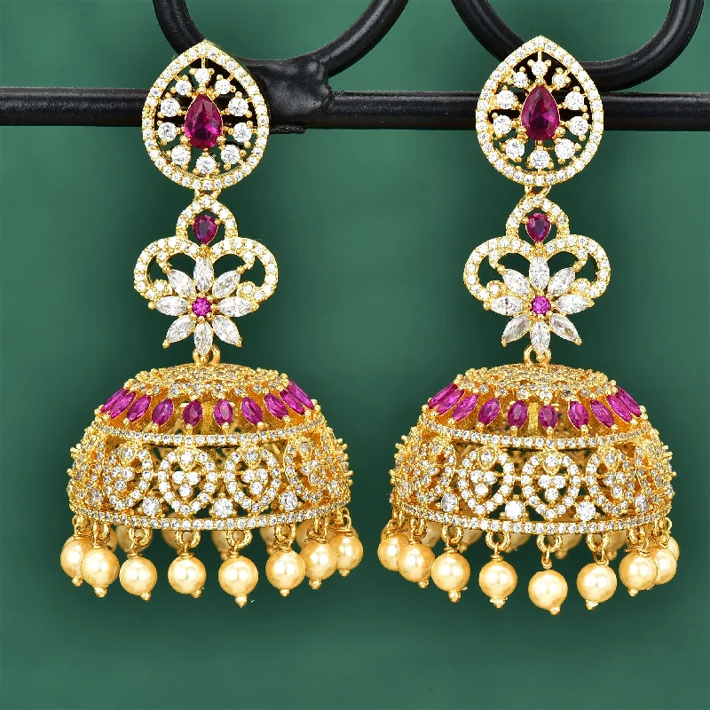 Feminine flower earrings for soft style -Floral Zirconia Jhumka Earrings