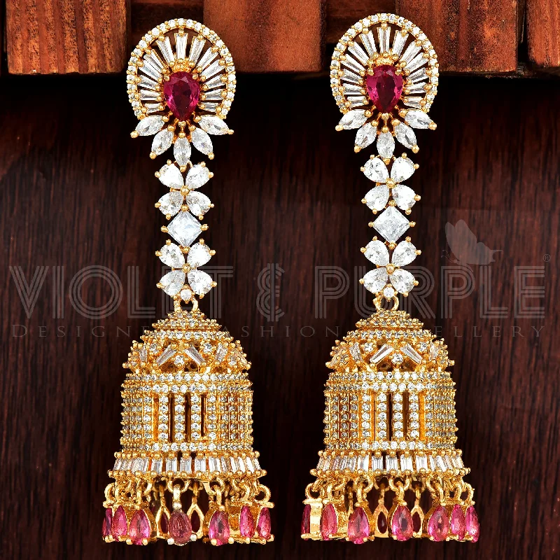 Chic gold hoop earrings for evening events -Zirconia Jhumka Earrings