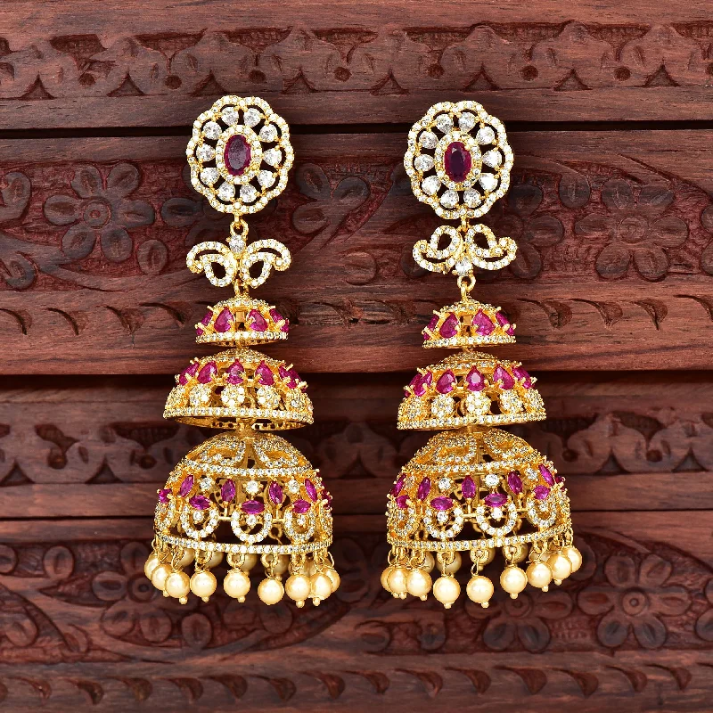 Statement gold earrings for upscale events -Zirconia Multilayered Jhumka Earrings