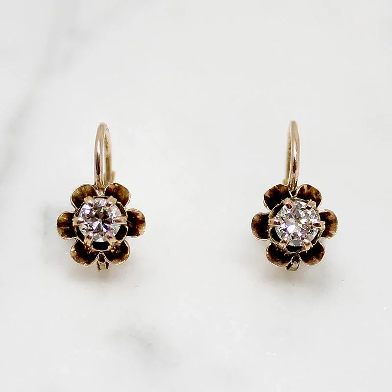 Gold earrings for trendy women -Darling Edwardian Old Mine Diamond Earbobs