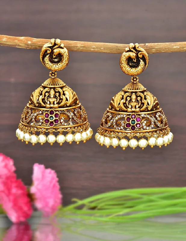 Luxury diamond earrings for glamorous look -Designer Antique Jhumka Earrings