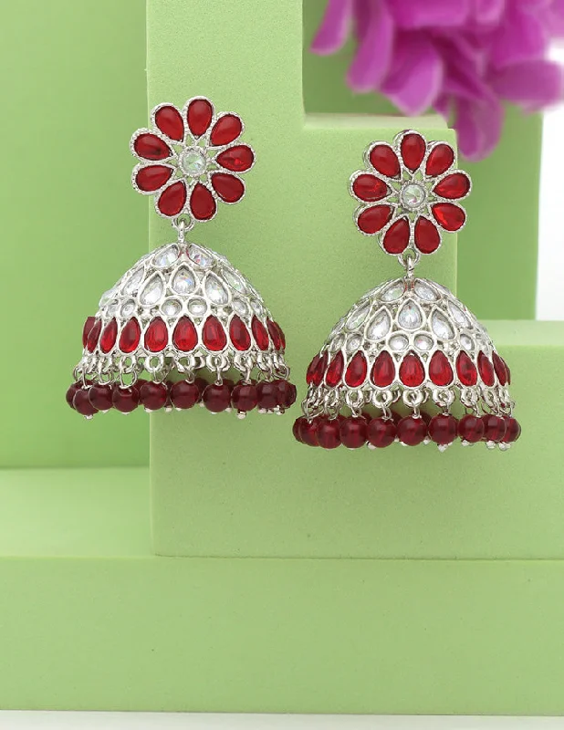 Colorful resin earrings for artistic accents -Designer Floral Jhumka Earrings