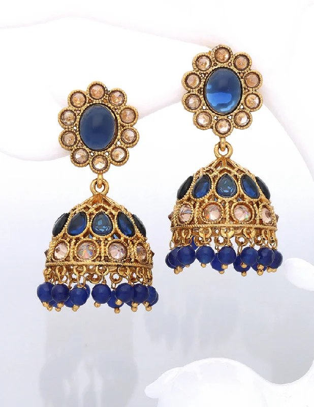 Statement ear cuffs for bold fashion -Fancy Navy Blue Jhumka Earrings